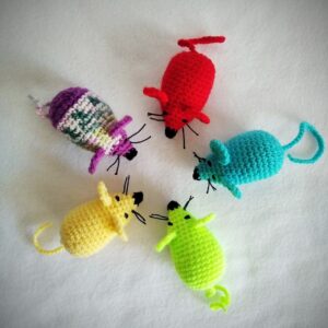 Crochet Mouse Cat Toy, Cat toy Mouse with catnip, Set Mix 5 pieces