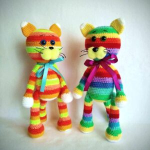 Rainbow Cat 32 cm Crochet Amigurumi Cute Plushie Cat Toy