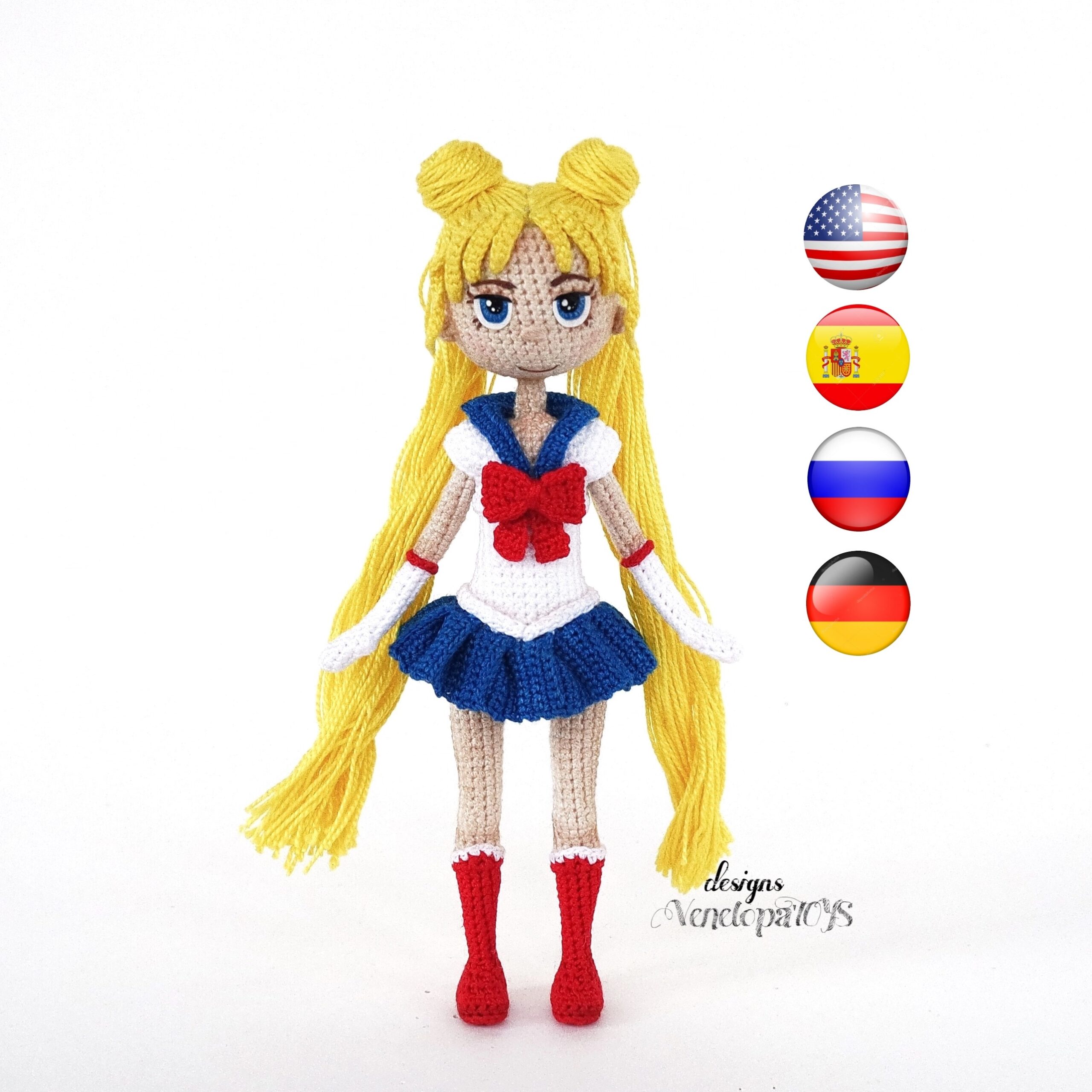 Amigurumi Doll Sailor Moon Сайлор Мун с флагами scaled