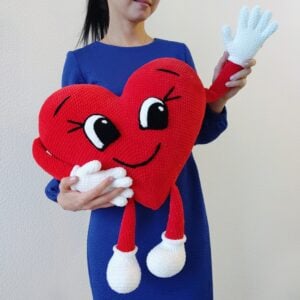 CROCHET HUGGING HEART pattern, Amigurumi Big plush heart pillow with hands, eyes & legs, Stuff Cuddle Heart, Valentine's day g