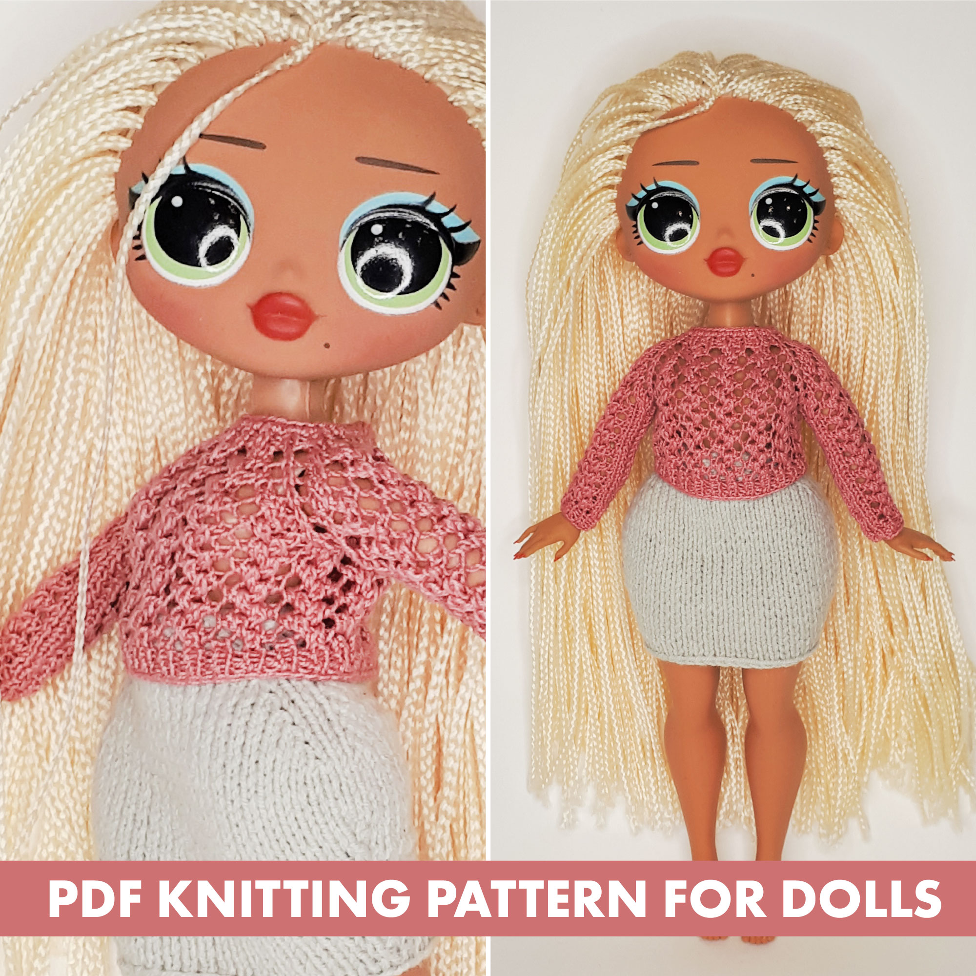 Modèle à tricoter Pull et jupe pour grandes poupées lol