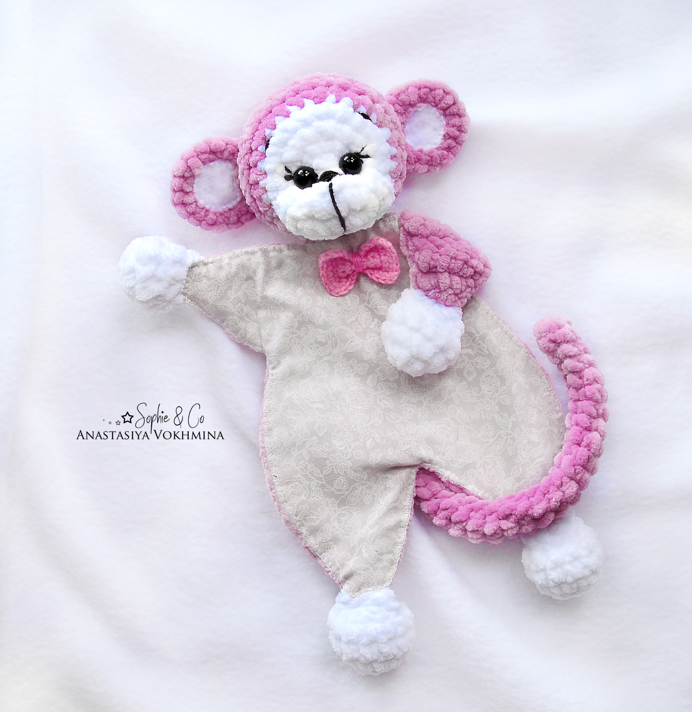 ENGLISH CROCHET PATTERN Baby Lovey Toy-4 in 1|Monkey, raccoon, tiger, elephant 1 2 18