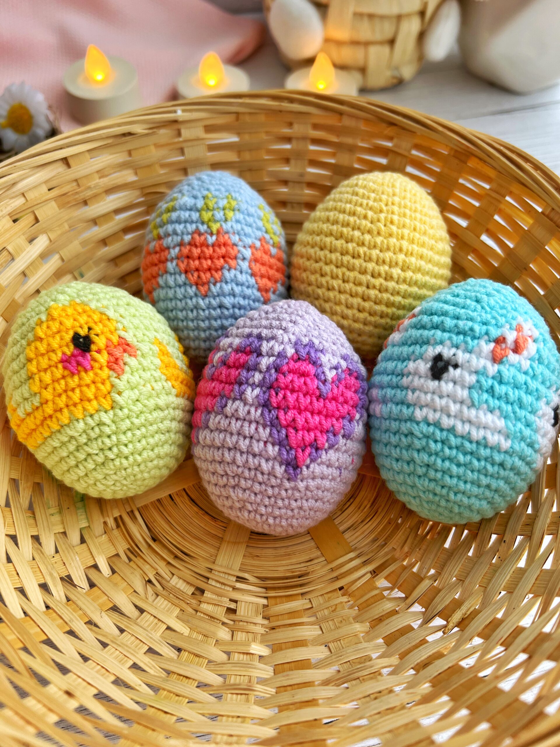 2 Crocheted Easter Eggs and 1 Crocheted Chicken Egg Holder