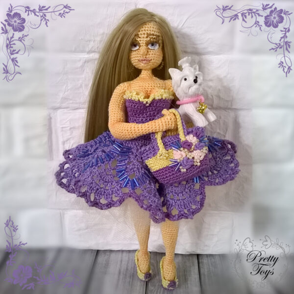 Doll in lilac dress by Pretty Toys