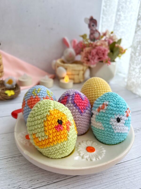 2 Crocheted Easter Eggs and 1 Crocheted Chicken Egg Holder