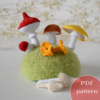 Crocheted mushrooms. Small, medium, large. Red, yellow, brown