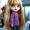 hand-knitted sweater for Blythe doll in purple wool with button back closure