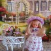 Miniature victorian dress and hat for 3-4 inch doll.