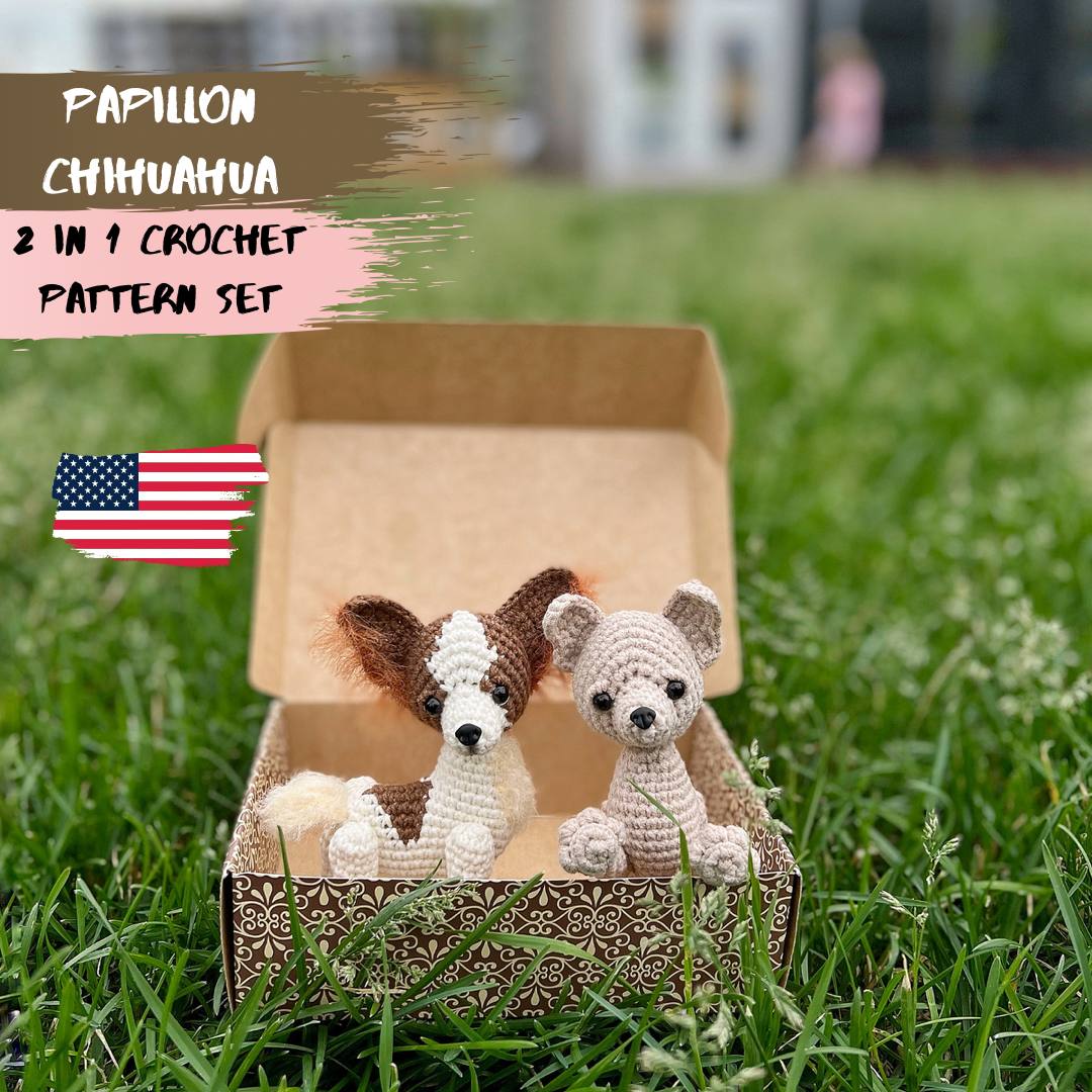 Mini Papillon Dog Tiny Crochet Miniature Dog Stuffed Animals 