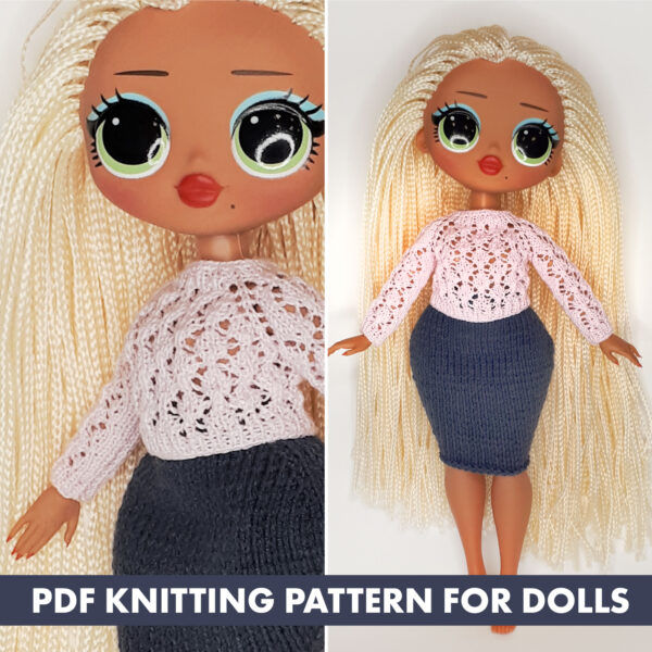 Knitting pattern Jumper and skirt for big lol dolls