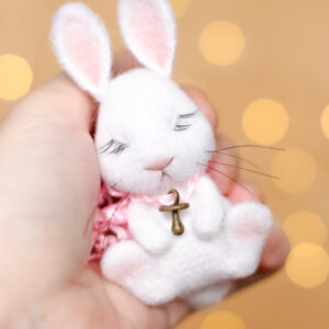 Crochet hare magnet, bunny-broosh gift for the new year