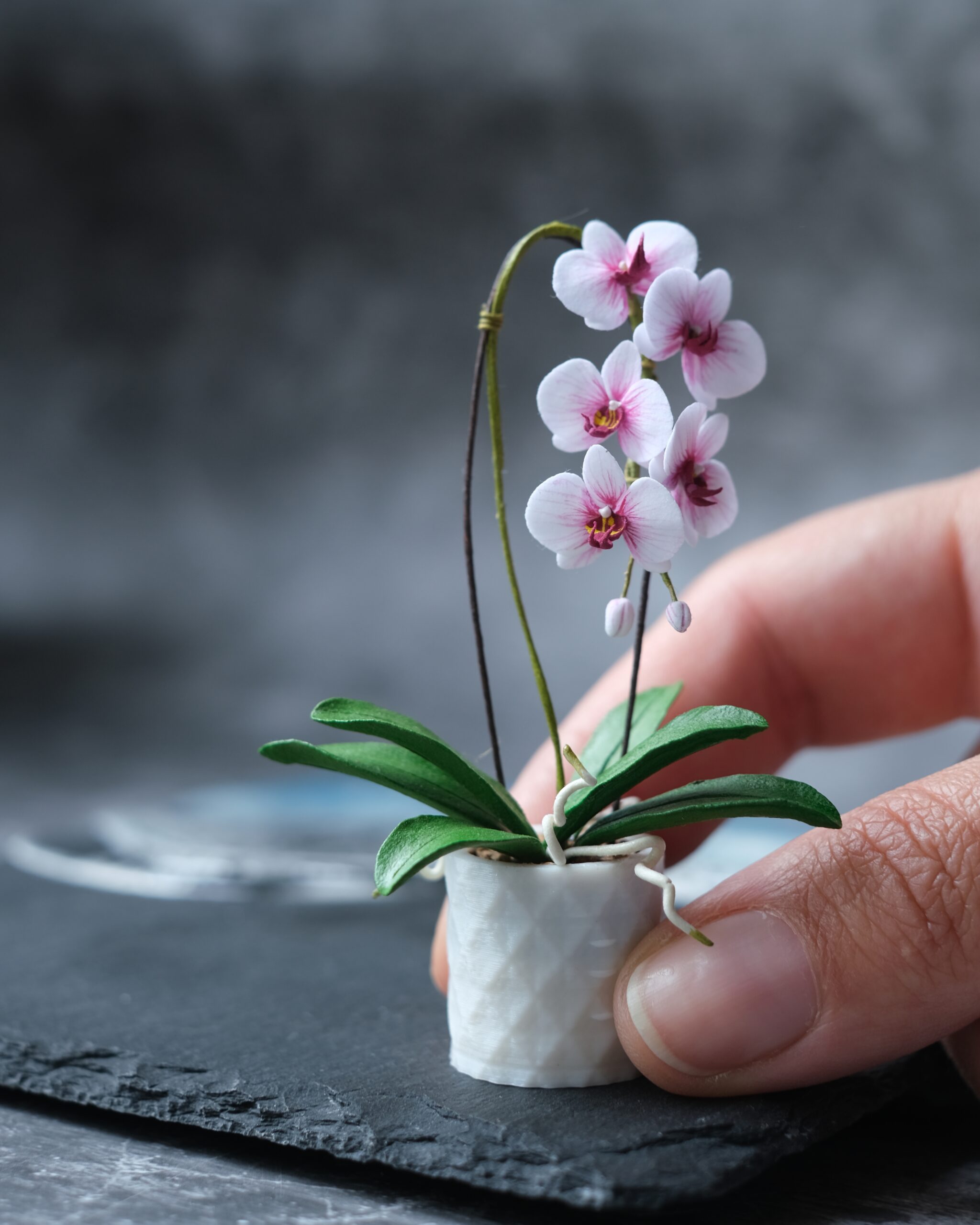Dollhouse miniature plants white-pink Orchid 1:6 scale