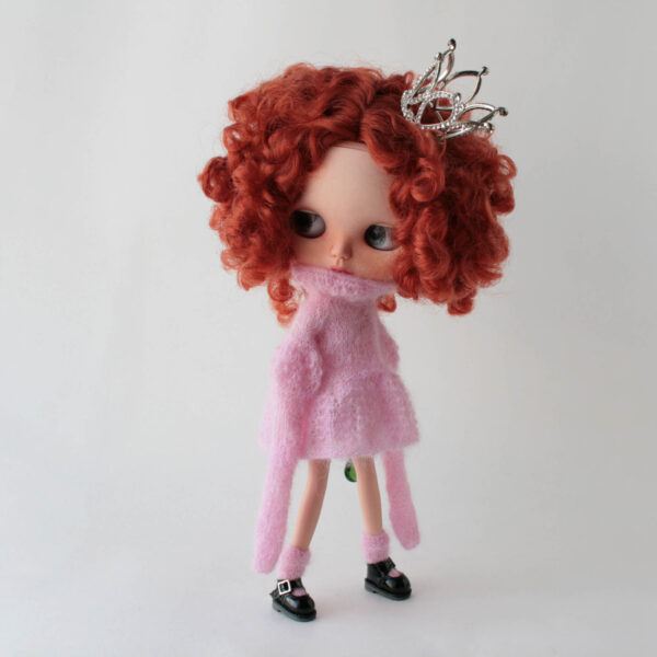 Blythe doll dress, Fluffy cute pink mohair dress