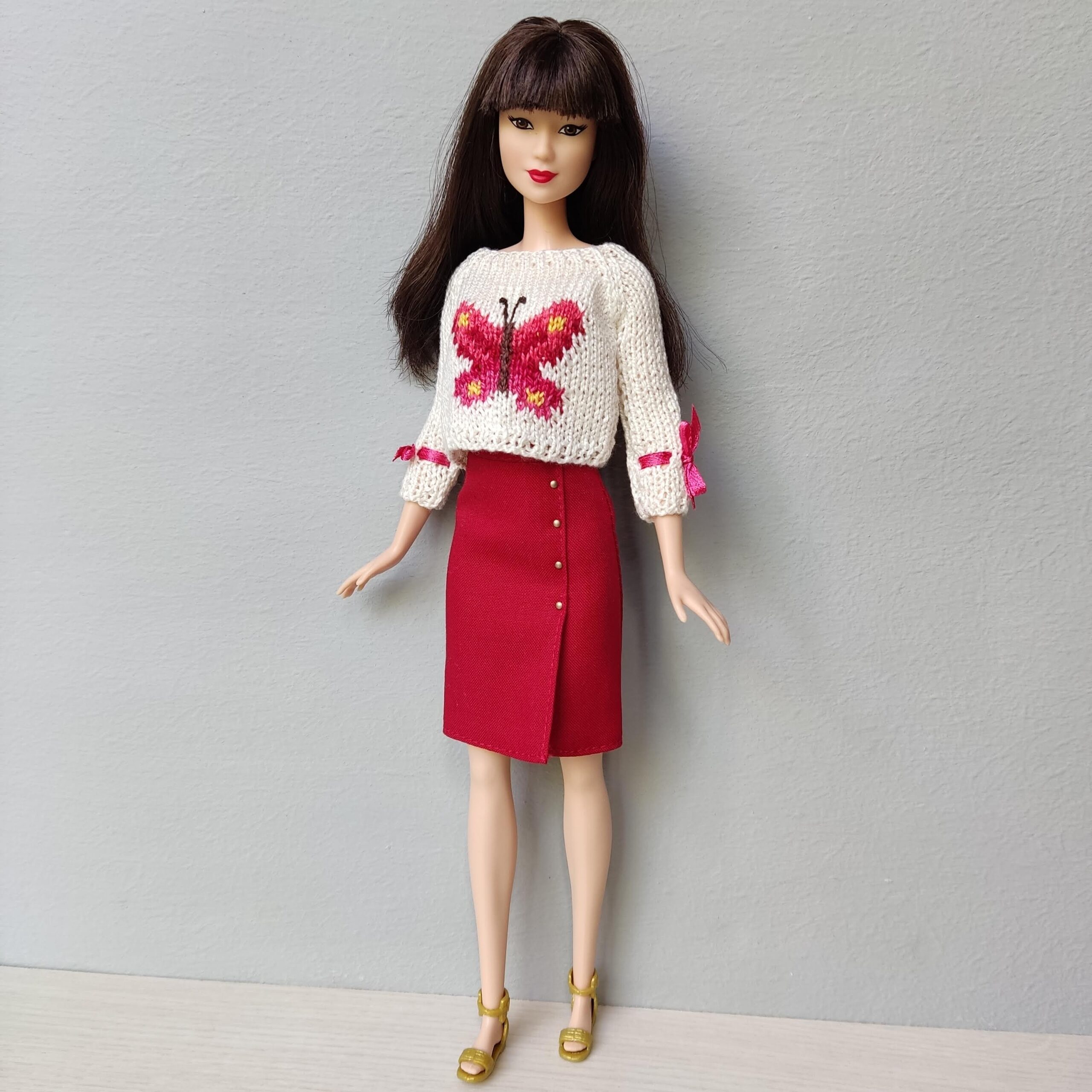 Barbie Doll Clothes Red Butterfly Sweater For Barbie Doll