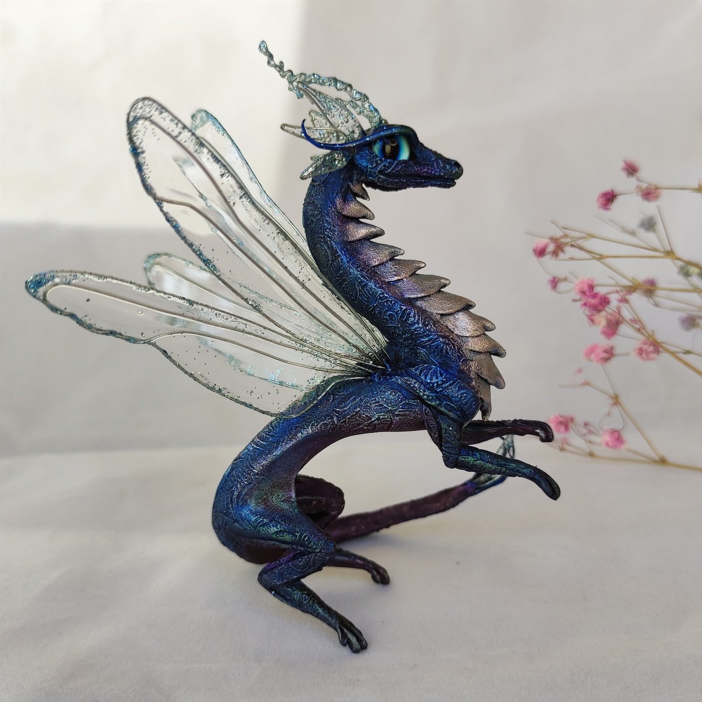 Magical Dragon figurine made of polymer clay, FantasyPurple Dragon, fantasy dragon maskot, fantasy creature retailer decoration, dragon decoration,