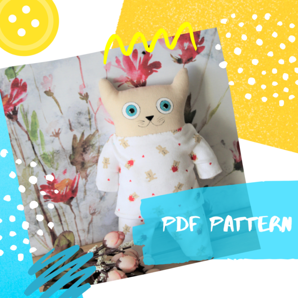 Cat toy pattern pdf, small toy sewing pattern