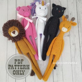 5in1 Amigurumi PATTERN stuffed animal - unicorn, lion, cat, pig, giraffe