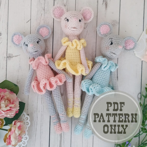 Amigurumi doll PATTERN mouse toy for baby girl nursery