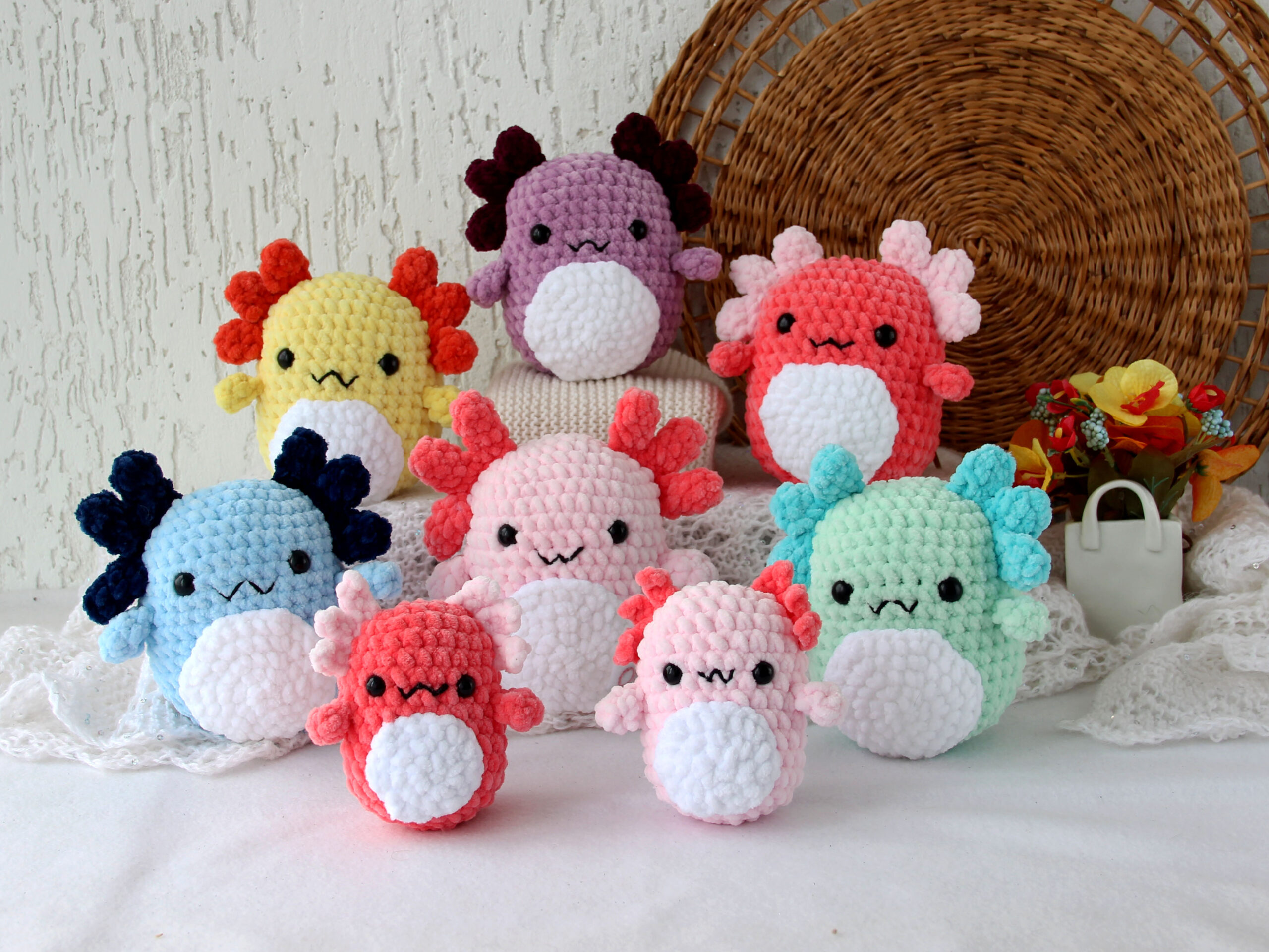 Axolotl crochet pattern in English, tutorial amigurumi kawai