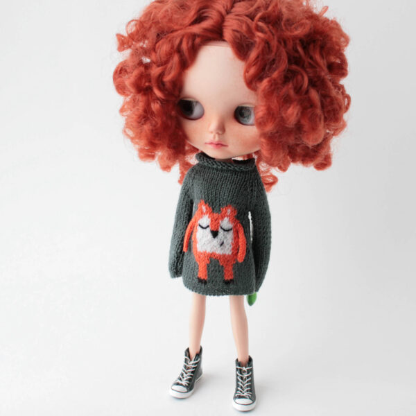 Dress for Blythe doll, Fox sweater,