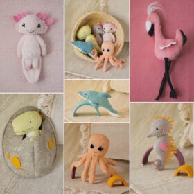 bundle sea ocean soft plush animals axolotl flamingo hippocampus octopus dolphin dinosaur in egg