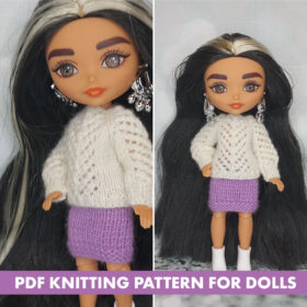 Patron à tricoter Pull et jupe pour Barbie Extra Minis