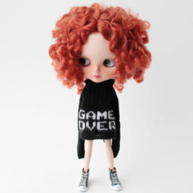 Black sweater for Blythe doll Game Over