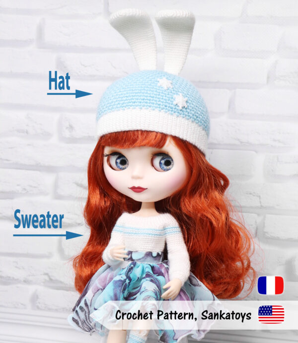 sweater hat bunny doll blythe outfit crochet pattern