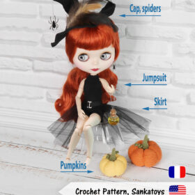 halloween hat jumpsuit skirt pumpkins blythe outfit crochet pattern