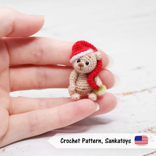 micro christmas bear new year miniature crochet pattern