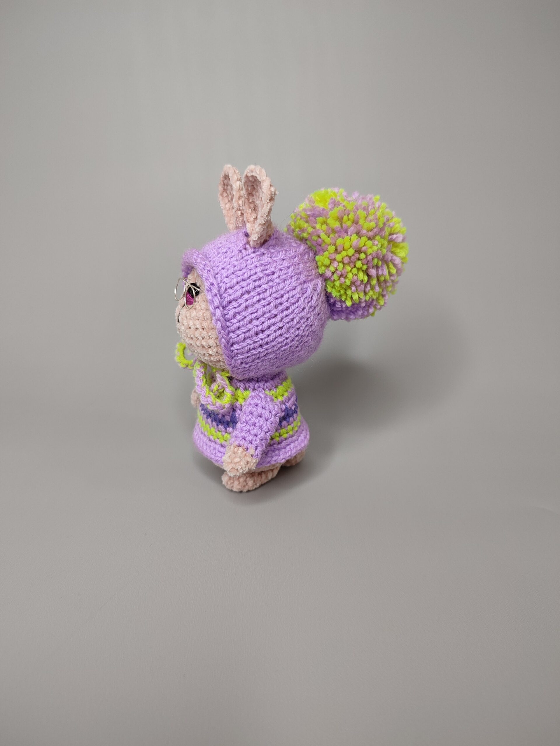 Plush rabbit in a lilac hat, gift for a child, room decor 5 1667047407376 scaled