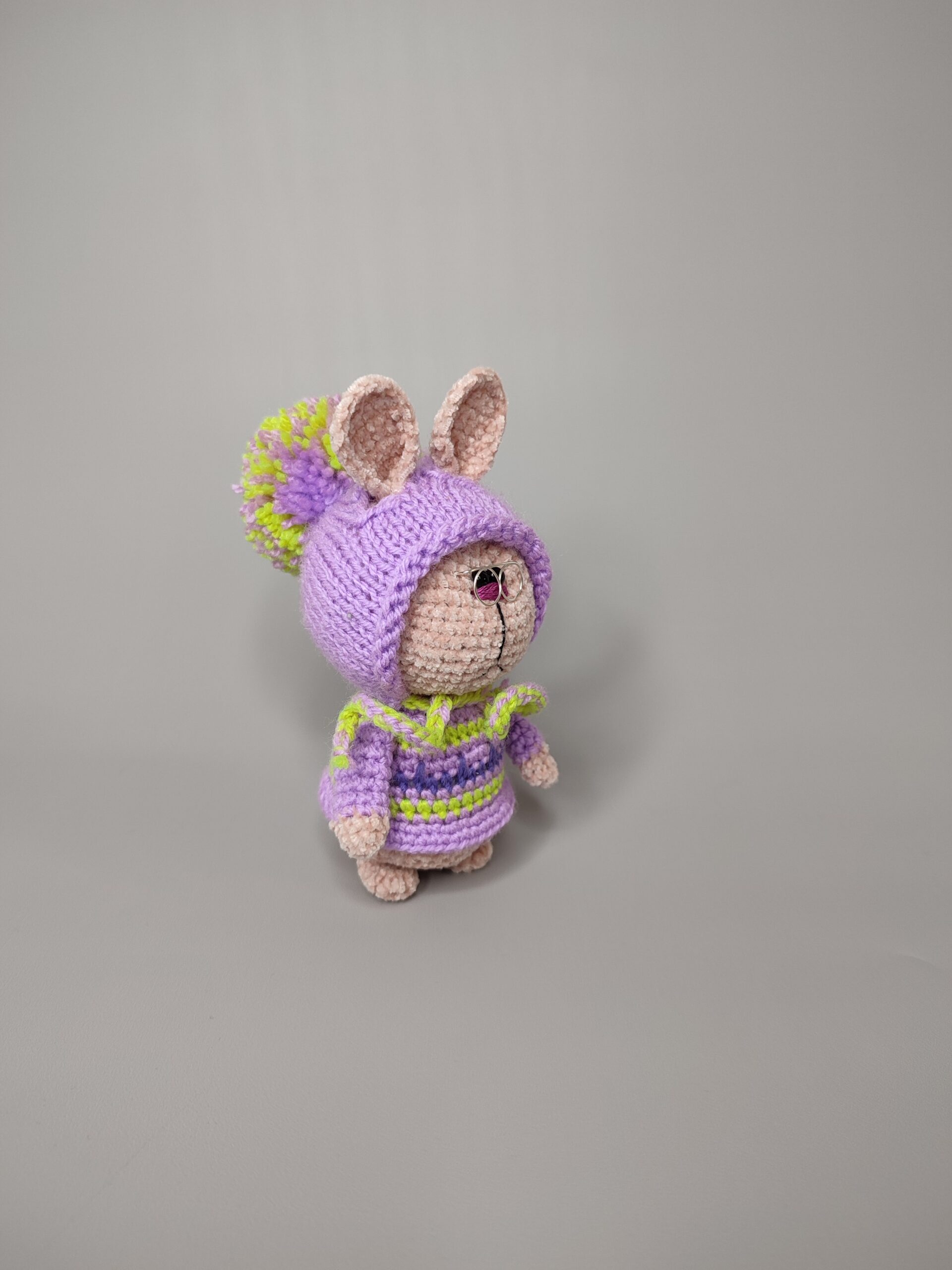 Plush rabbit in a lilac hat, gift for a child, room decor 2 1667047407466 scaled