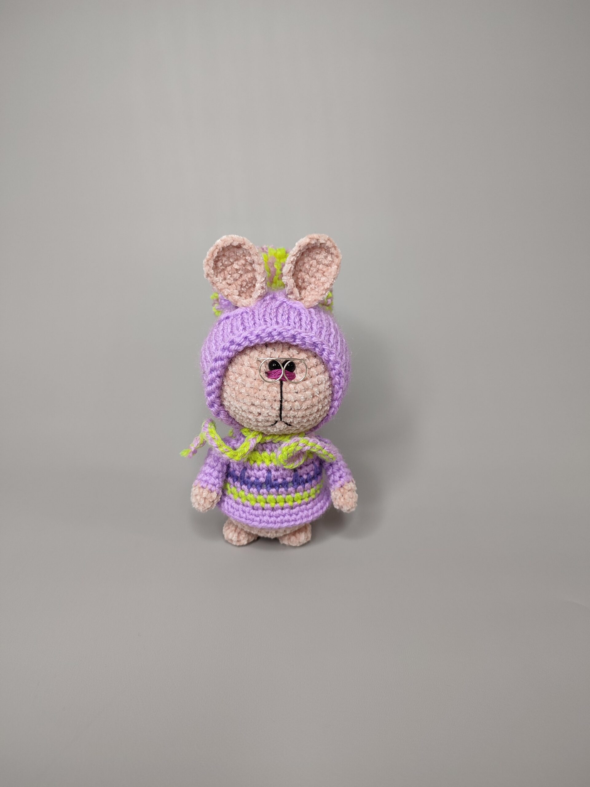 Plush rabbit in a lilac hat, gift for a child, room decor 1 1667047407494 scaled