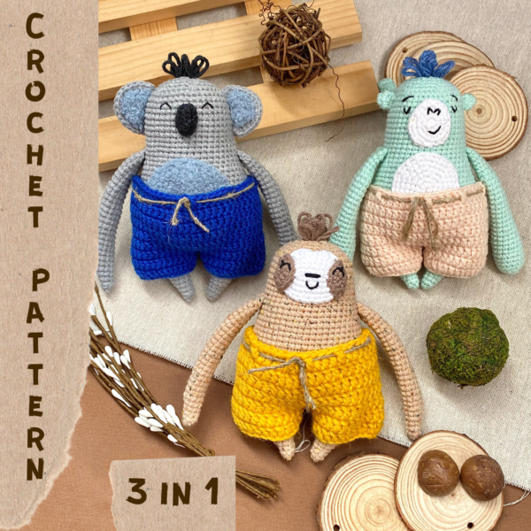 Koala, Sloth, Monkey crochet pattern