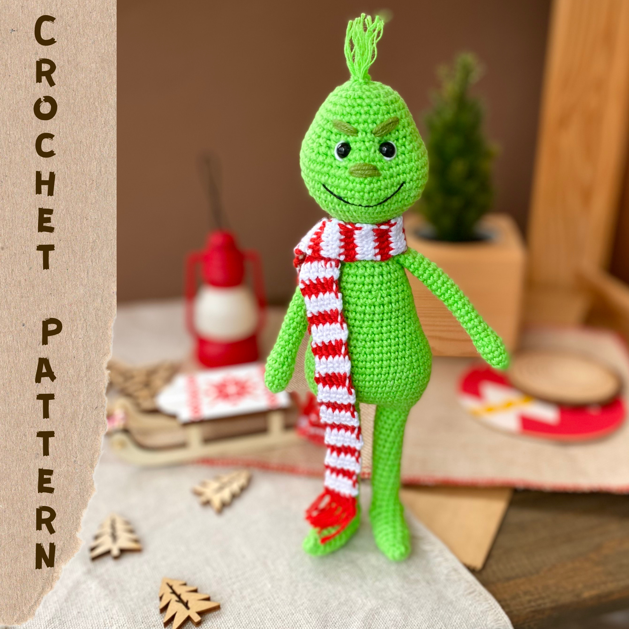 Grinch crochet pattern. evil Grinch Christmas stole toy 20cm