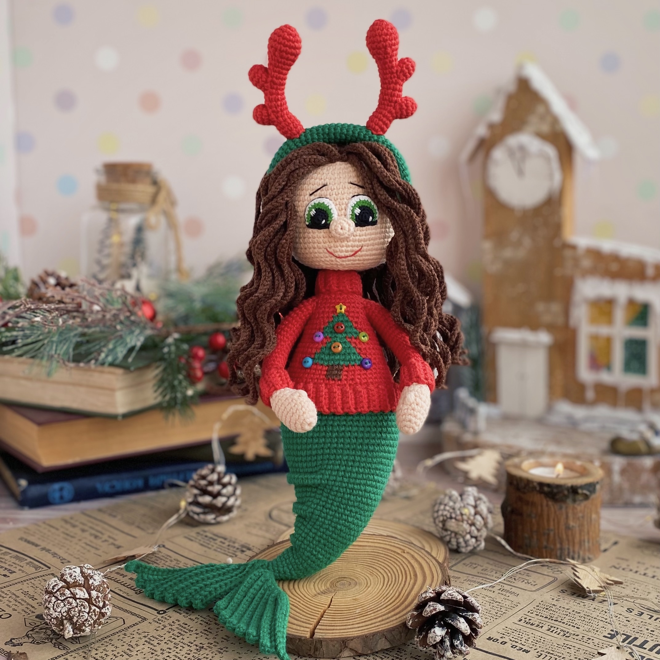 Cute mermaid doll Amigurumi in Christmas outfit, Crochet PATTERN. 5 3D5B5AE3 1E12 4FC2 AA18 0CC539B89018