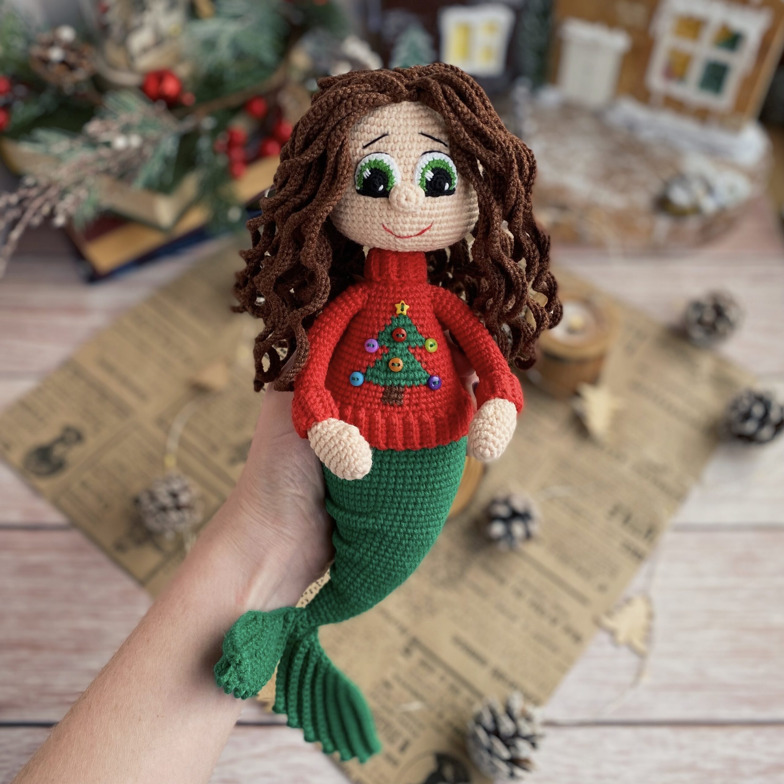 Cute mermaid doll Amigurumi in Christmas outfit, Crochet PATTERN. 4 A1CC7F6A F817 48FA 8E60 B4BF27787235 scaled