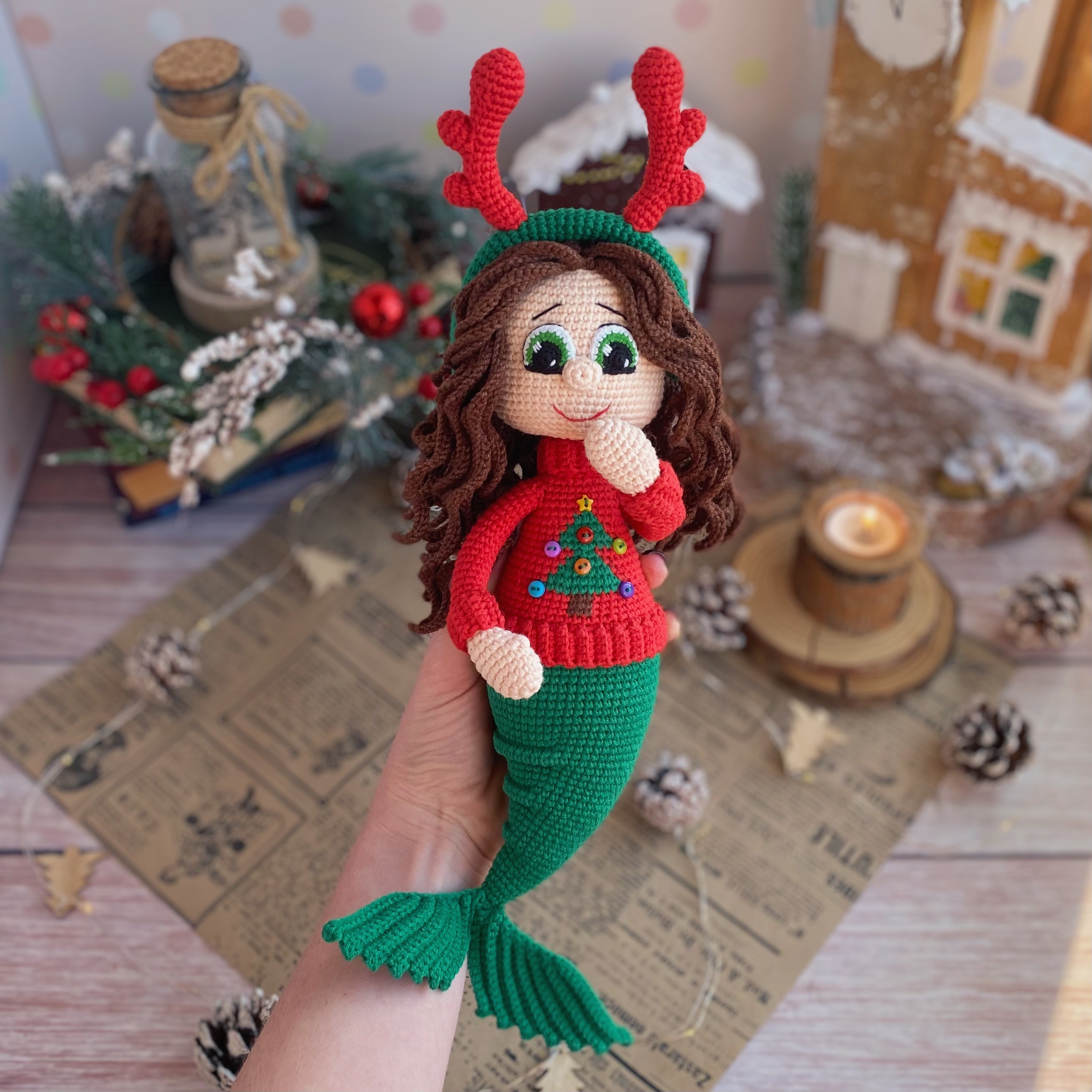 Cute mermaid doll Amigurumi in Christmas outfit, Crochet PATTERN. 2 CEEA5590 E5DF 4888 B998 0352C7496915