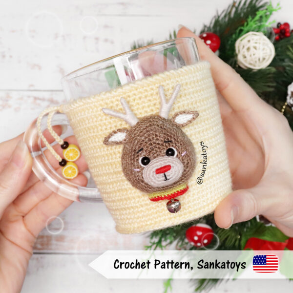 christmas cup cover reindeer crochet pattern
