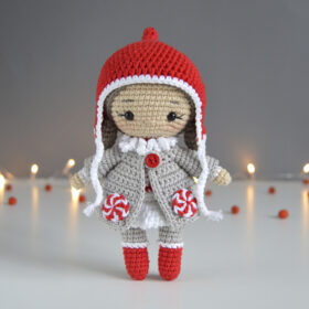 CDhristmas pattern crochet doll in winter clothes