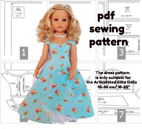 Dress for doll, pdf pattern for Gotz doll 50 cm/18-20 - DailyDoll