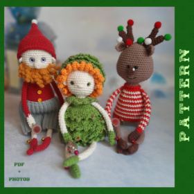 Set of 3 Crochet Christmas doll patterns in English
