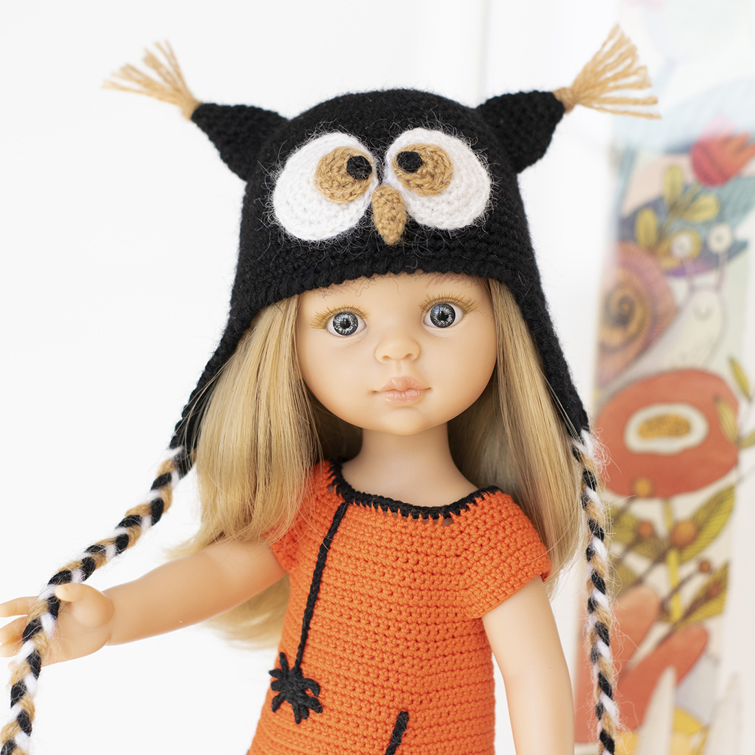 Owl hat for dolls Paola Reina, Dumplings, Siblies, Minouche