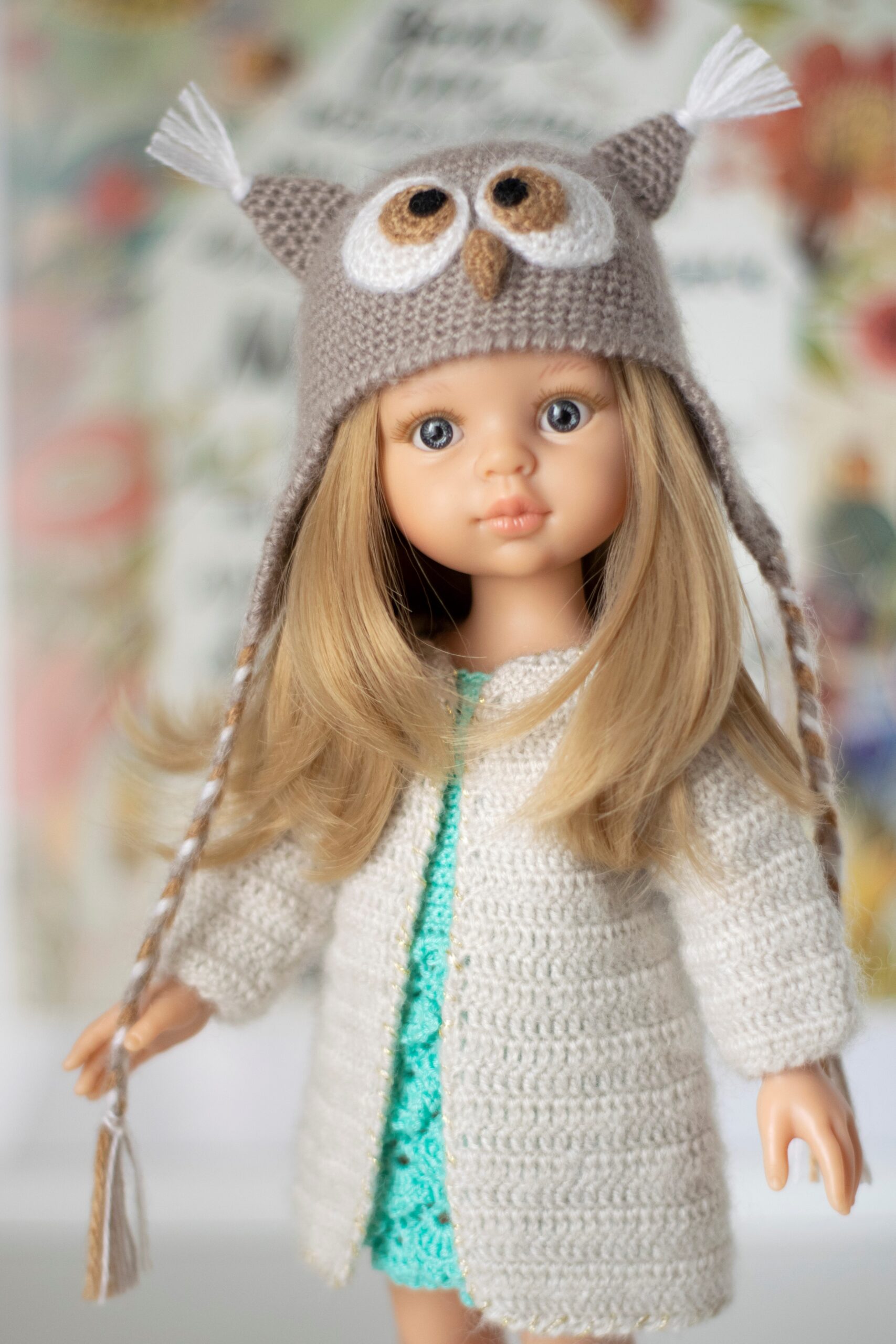 Owl hat helmet for doll Paola Reina, Siblies, Dumplings 6 DSC 1212а scaled