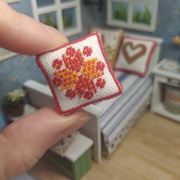 Miniature Pillow Hand Embroidery Dollhouse Accessories 2 rotated