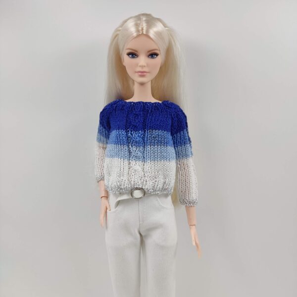 White blue sweater for Barbie scaled