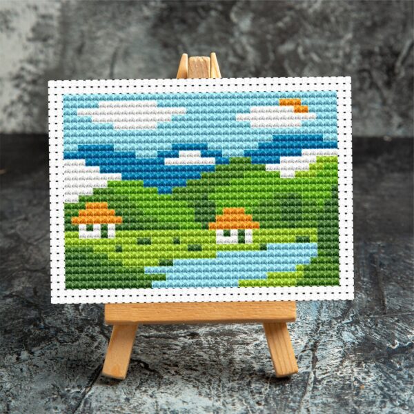 Miniature Landscape Cross Stitch Pattern for Dollhouse