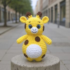 Plush crochet giraffe amigurumi toy, handmade soft animal pattern