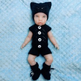 Adorable Knitted Doll Clothes Set for 9-Inch (22 cm) Dolls – Handmade Romper, Bonnet & Booties | Reborn Baby or Miniature Doll Outfit