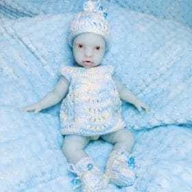 Great Handmade Pastel Knitted Doll Clothes Set for 9-Inch Dolls – Dress, Bonnet, Booties & Diaper | Reborn Baby Doll Outfit